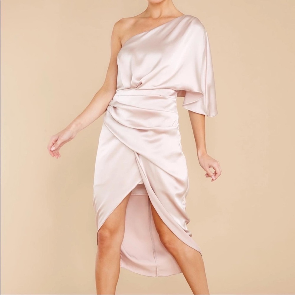 Light pink silk one shoulder dress
